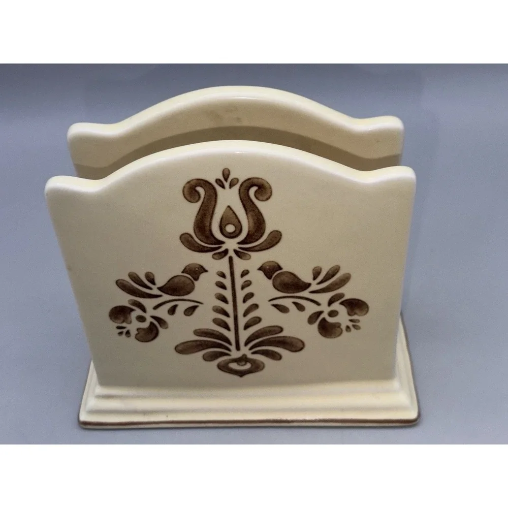 Pfaltzgraff Village Stoneware Napkin Holder Mail Organizer Folk Art Bird